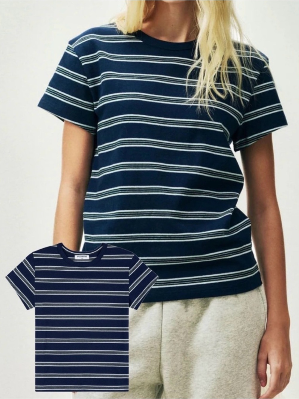 Parke Navy Striped Tee - Classic Crew Neck